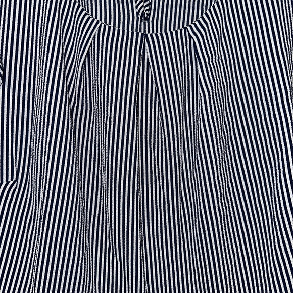 Women's Monteau Los Angeles blouse, Size L, Navy and White Stripes ruffles - Picture 6 of 8